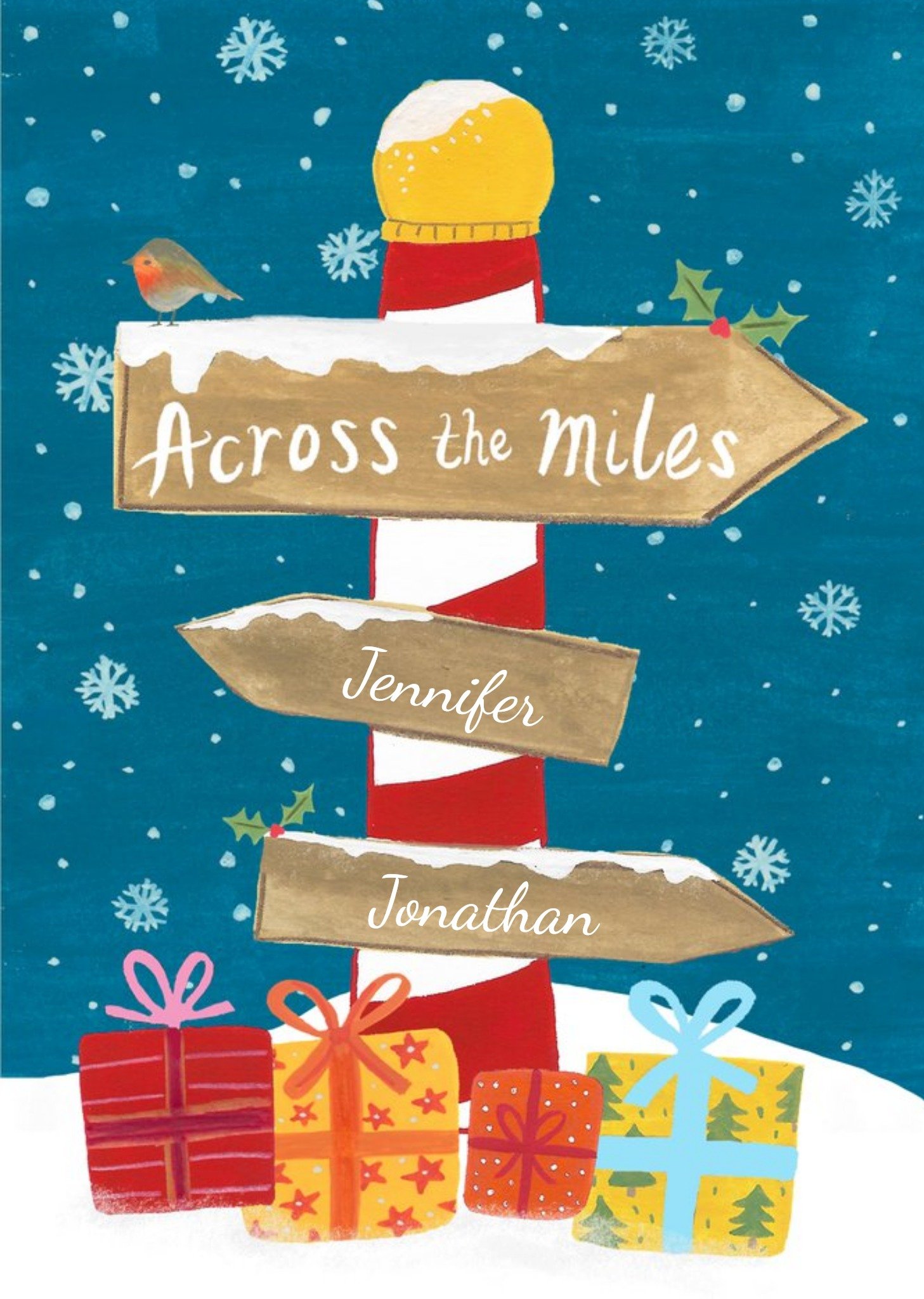Moonpig Christmas Card - Across The Miles - Illustration