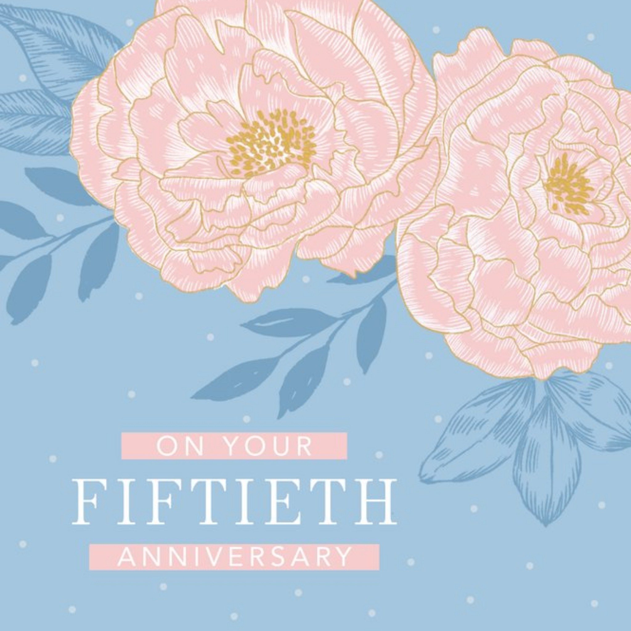 Moonpig Traditional Peony Flowers Illustration Fiftieth Anniversary Card