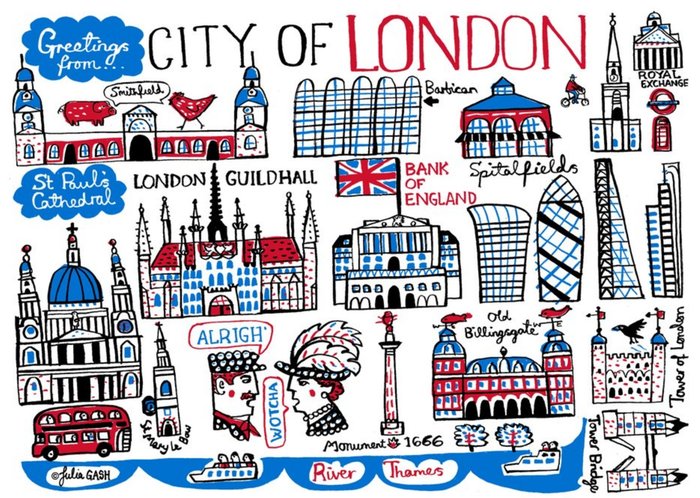 Illustrated Greetings From London Map Card