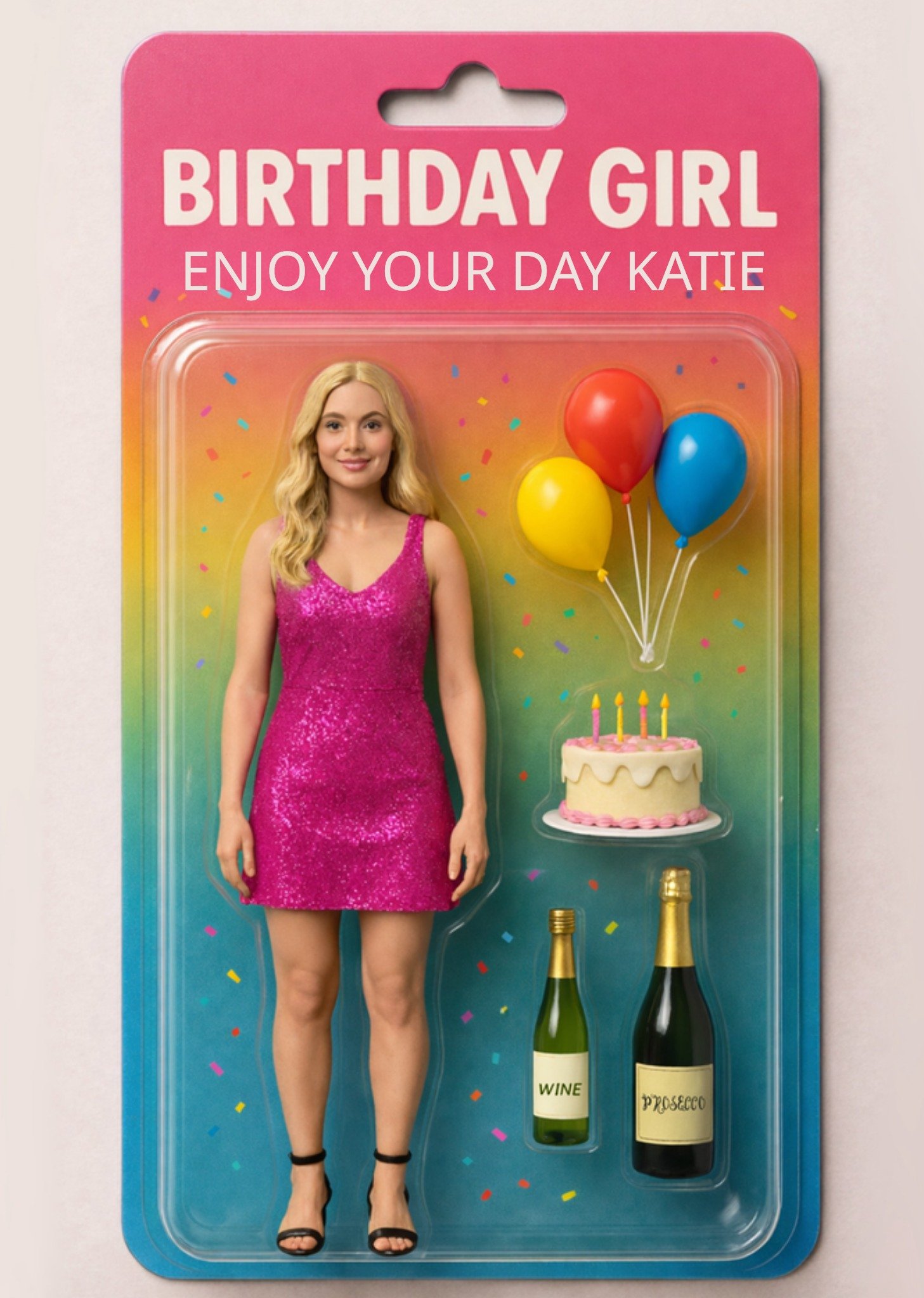 The London Studio Birthday Girl Enjoy Your Day Face Swap Doll Card