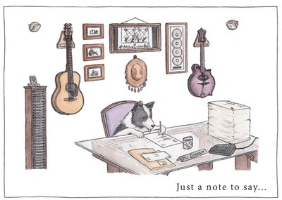 Illustration Of A Dog Writting A Letter Just A Note To Say Card