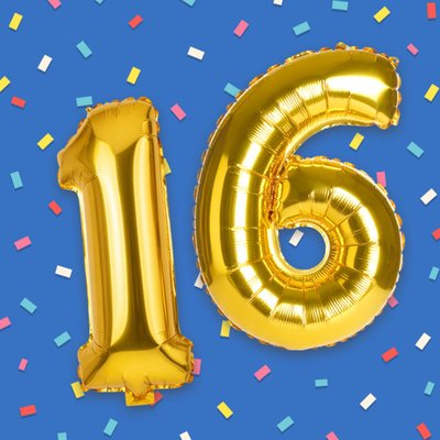 Gold Balloons & Confetti 16th Birthday Card