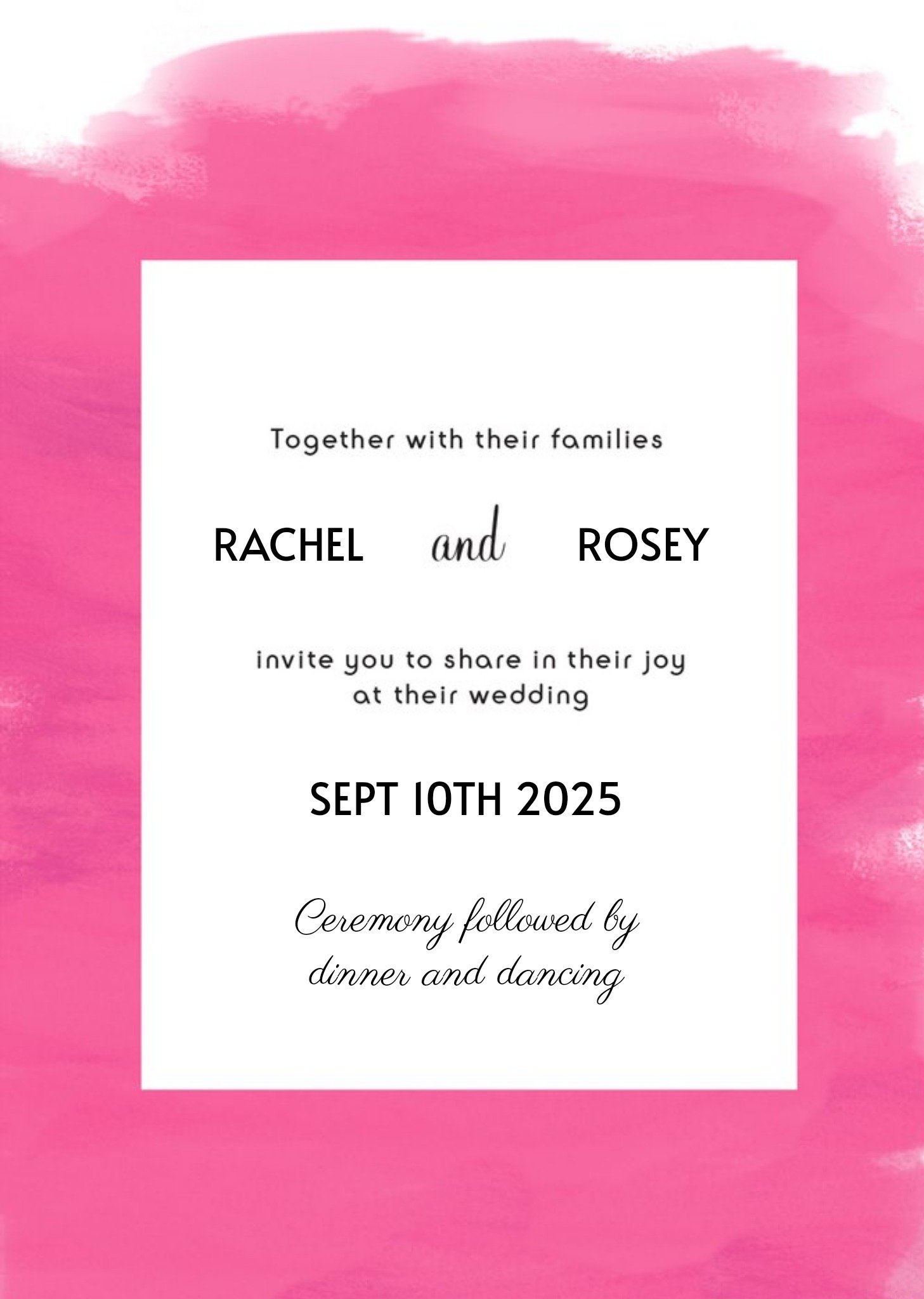 Moonpig Pink Watercolour Wedding Invitation