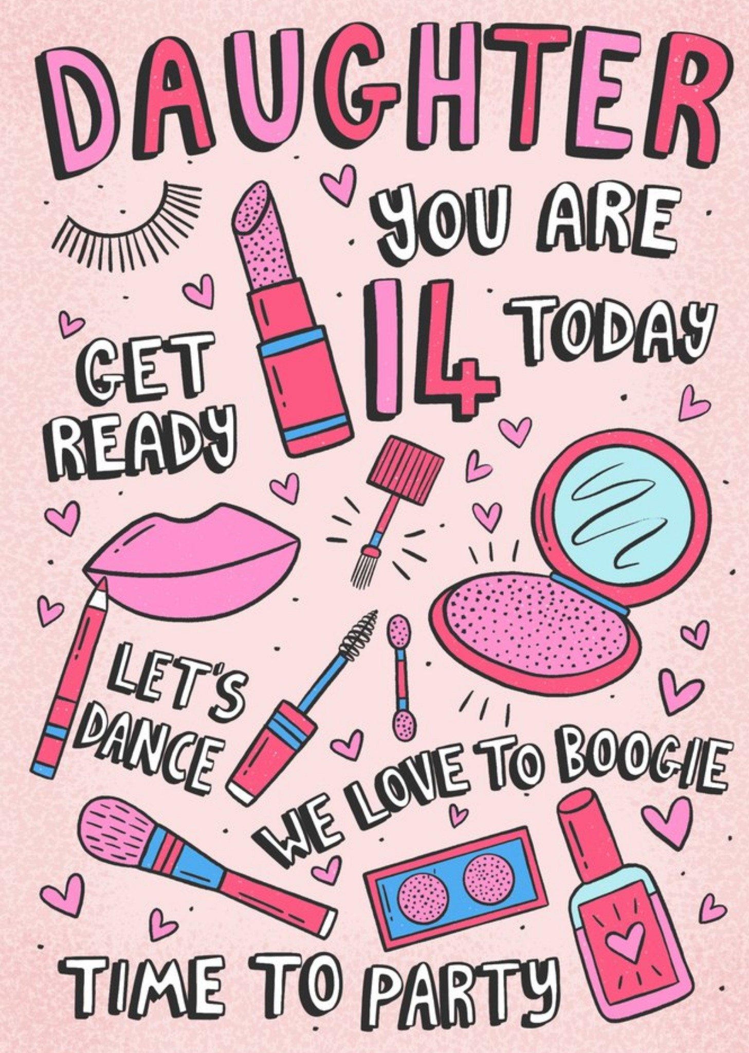 Moonpig Cute Illustrations Of Make Up Tools Daughter 14th Birthday Card