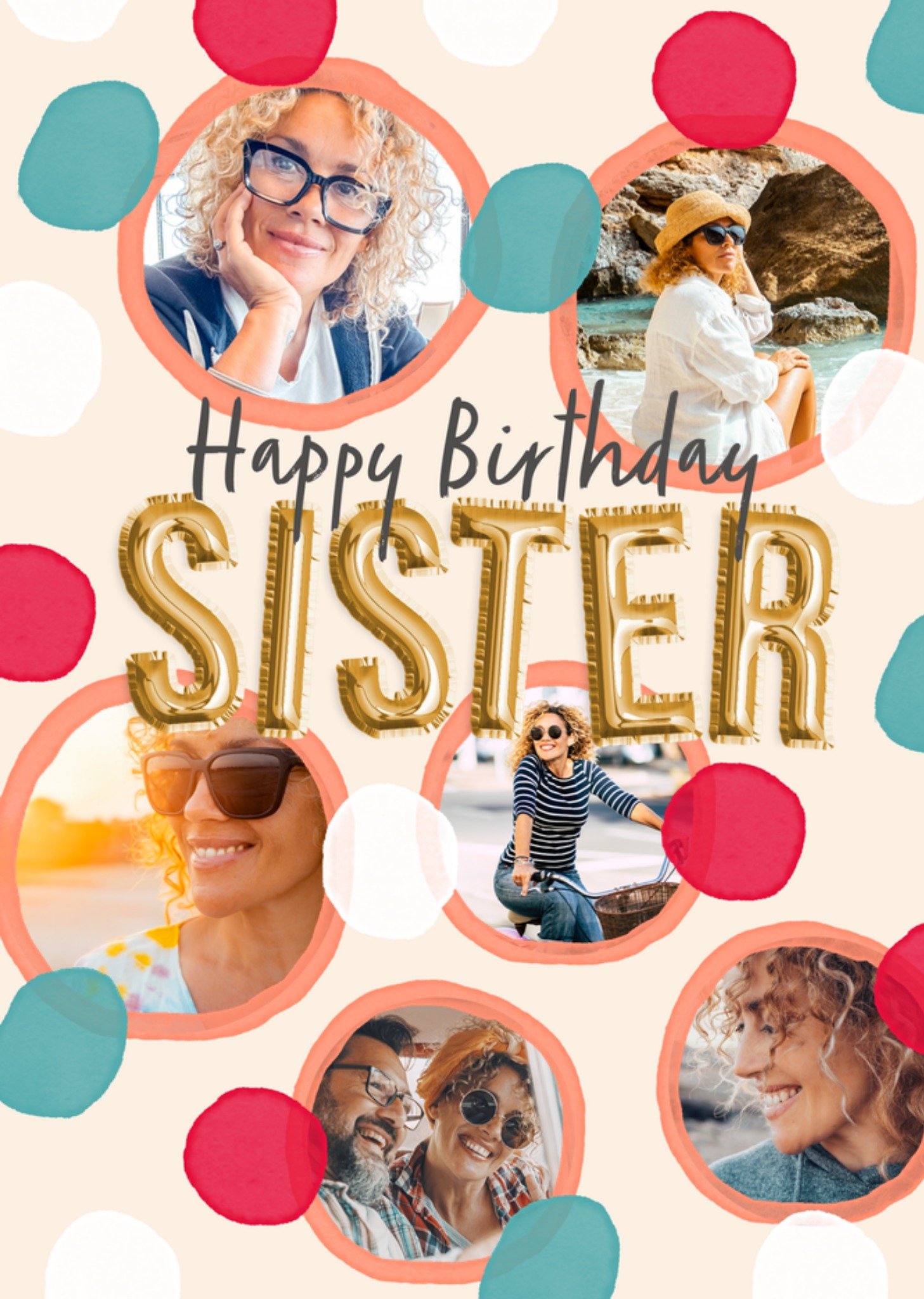 Moonpig Happy Birthday Sister Polka Dot Photo Upload Card
