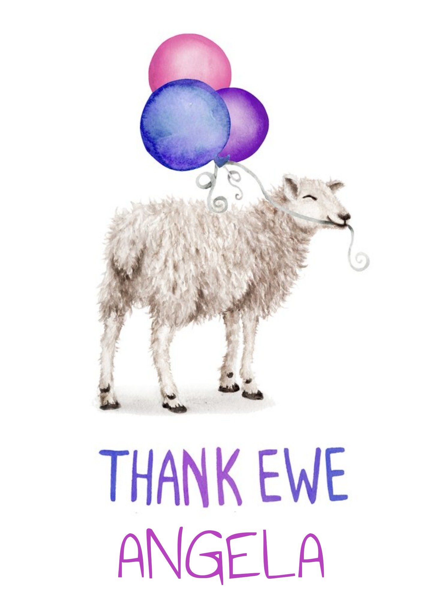 Moonpig Illustration Sheep Thank Ewe Angela Thank You Card