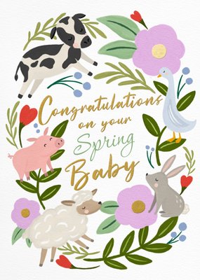 Congratulations On Your Spring Baby Illustrated Animals New Baby Card