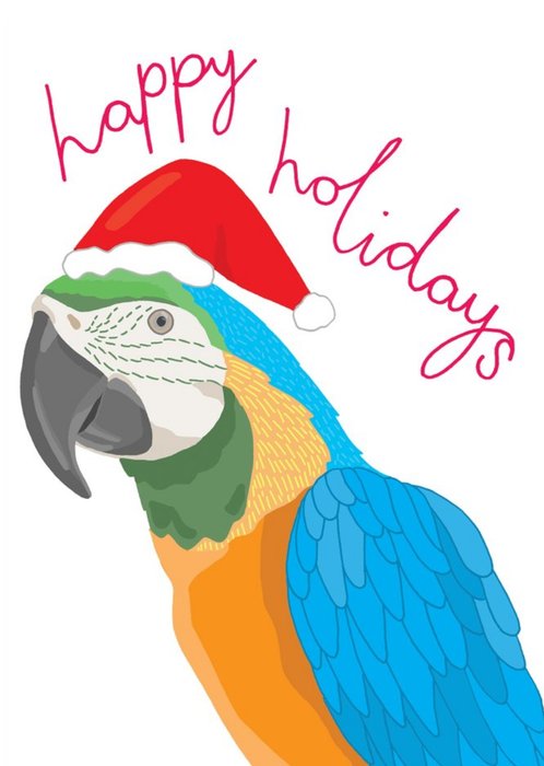Happy Holidays Parrot Illustration Christmas Card