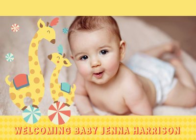 Circus Giraffes New Baby Photo Card