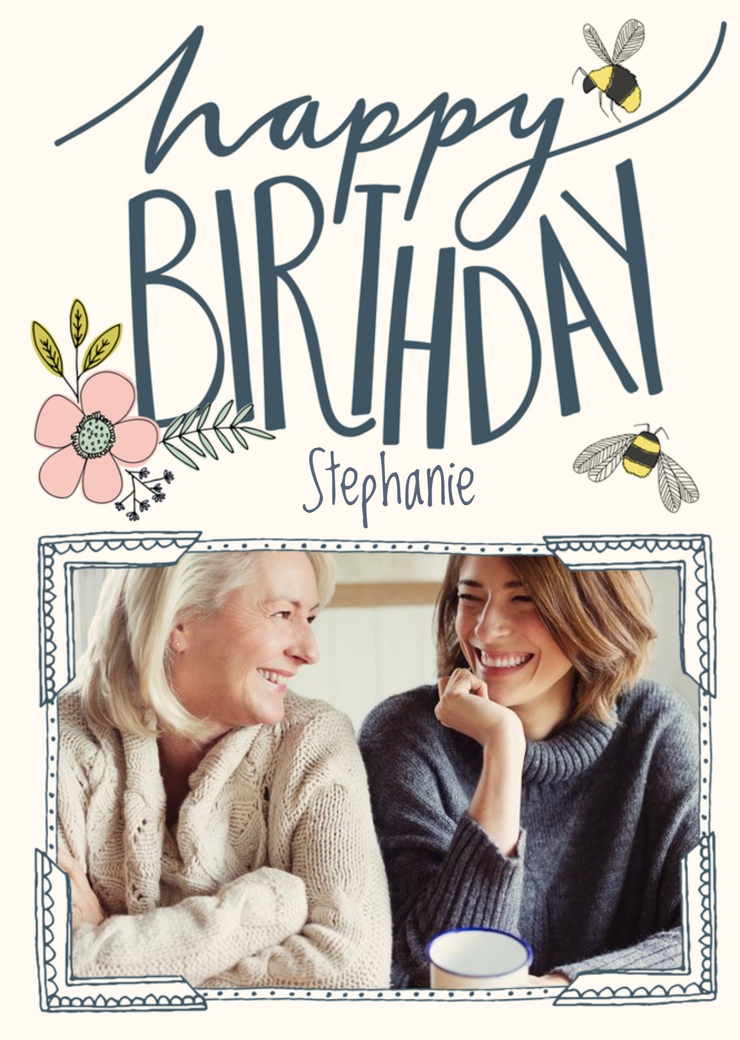 Moonpig Photo Birthday Card - Flowers And Bees