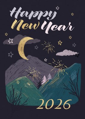 Happy New Year Illustrated Night Scene Card