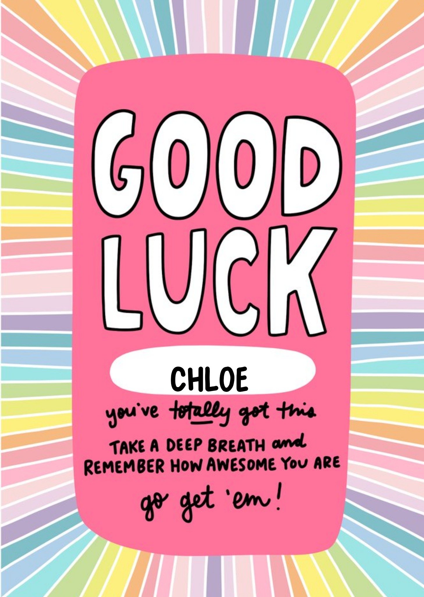 Moonpig Rainbow Typographic Illustrated Good Luck Card