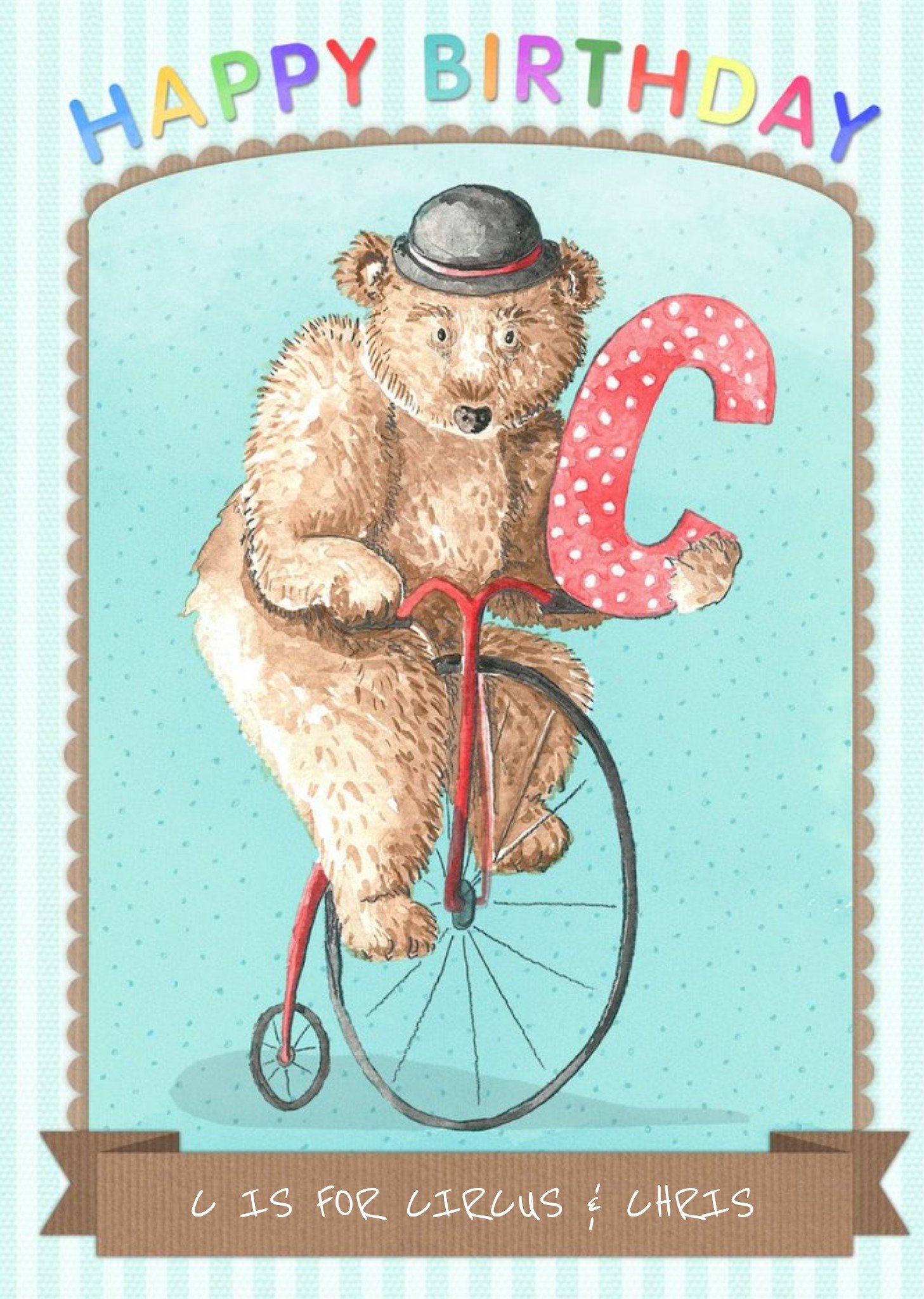 Moonpig Mint Striped Personalised Happy Birthday Card