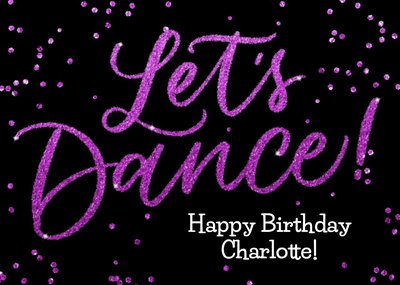 Purple Glitter Let's Dance Personalised Birthday Card