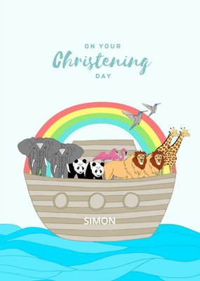 Pearl and Ivy Illustrated Noah's Ark Christening Card