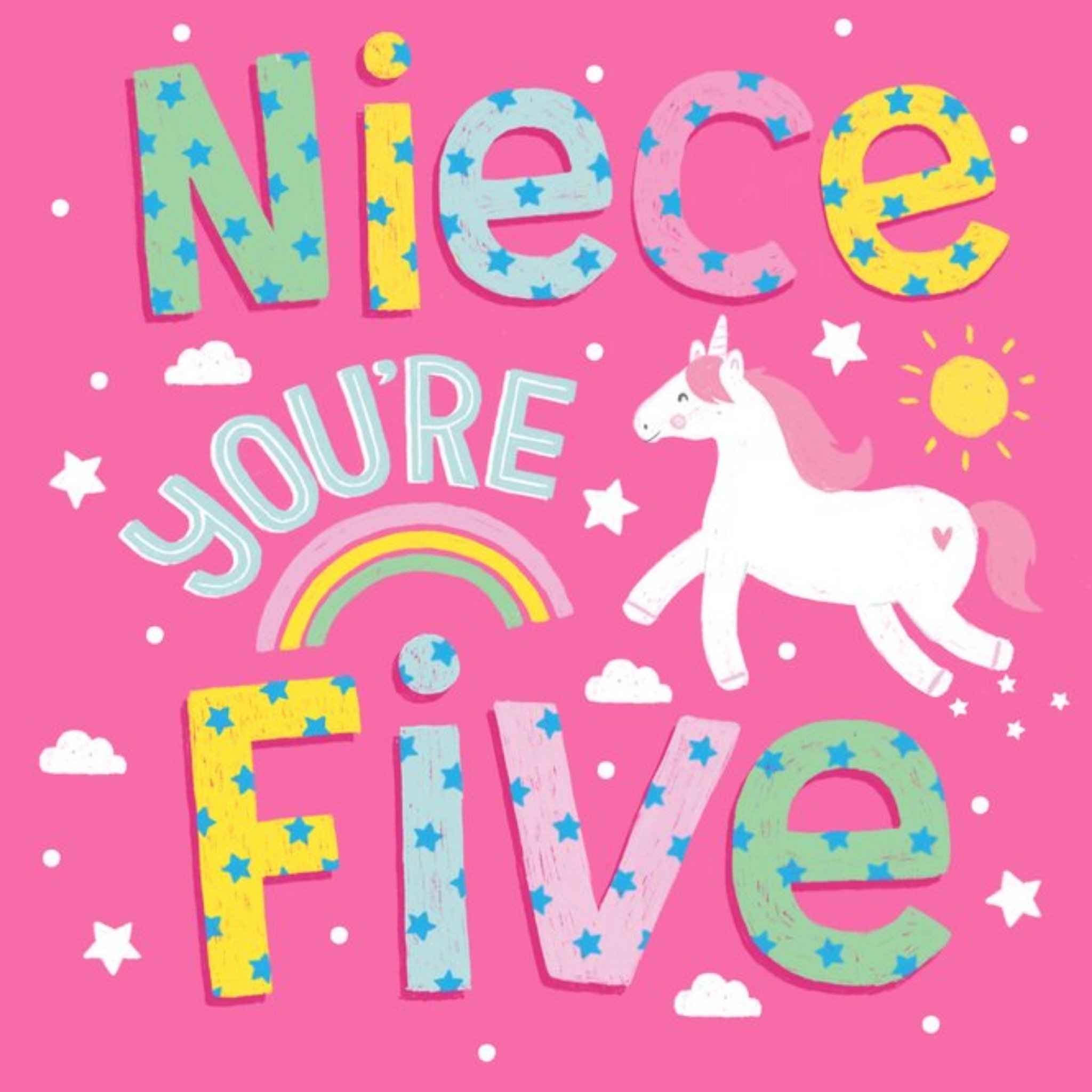 Moonpig Cute Illustration Unicorn Niece You're Five Birthday Card