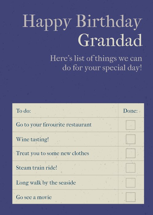 Humorous Happy Birthday Grandad To Do Check List Typographic Birthday Card