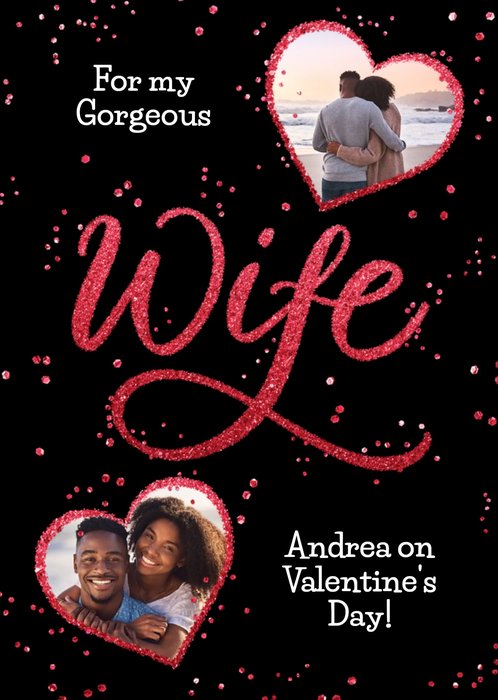 Metallic Lettering Gorgeous Wife Valentine's Day Photo Upload Card