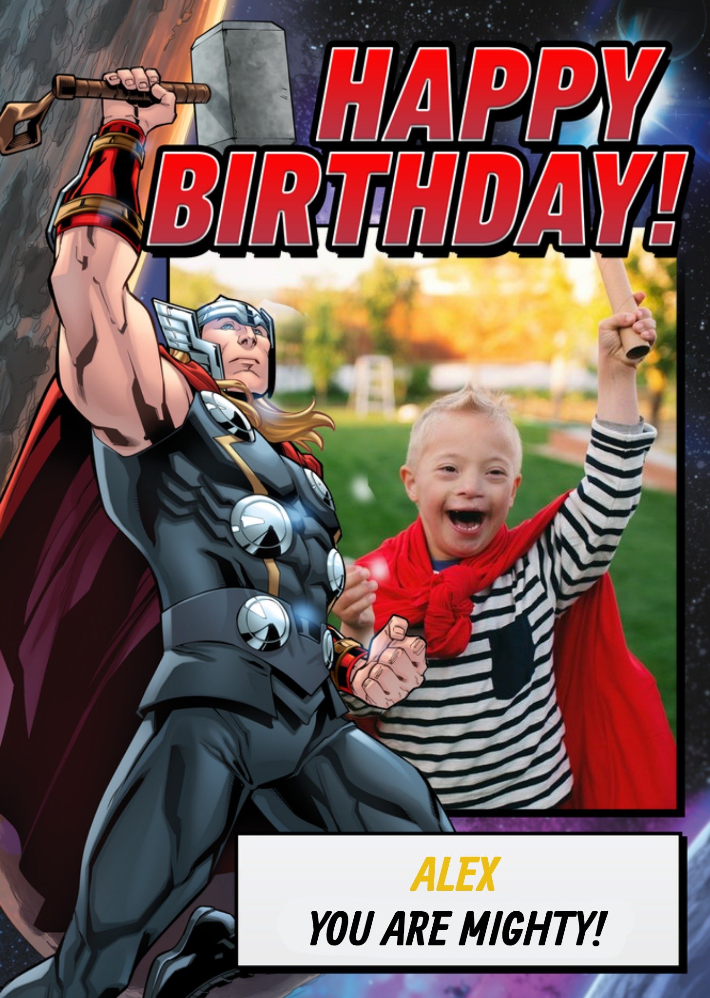 Marvel Thor You Are Mighty Avengers Birthday Photo Upload Card