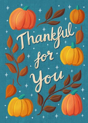 Thankful For You Retro Pumpkins Illustration Thanksgiving Card