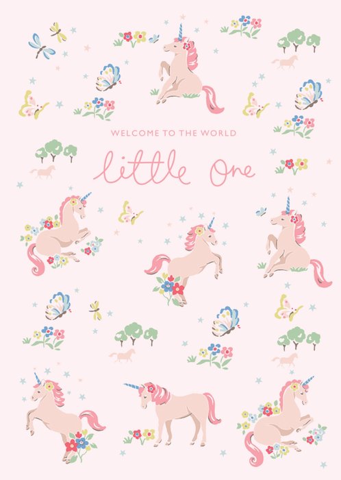 Cath Kidston Welcome To The World Little One Illustrated Unicorns New Baby Card 