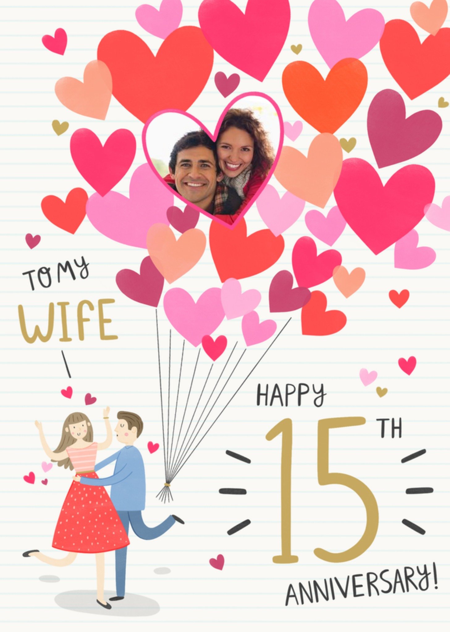 Moonpig Heart Shaped Balloons 15th Anniversary Photo Upload Card