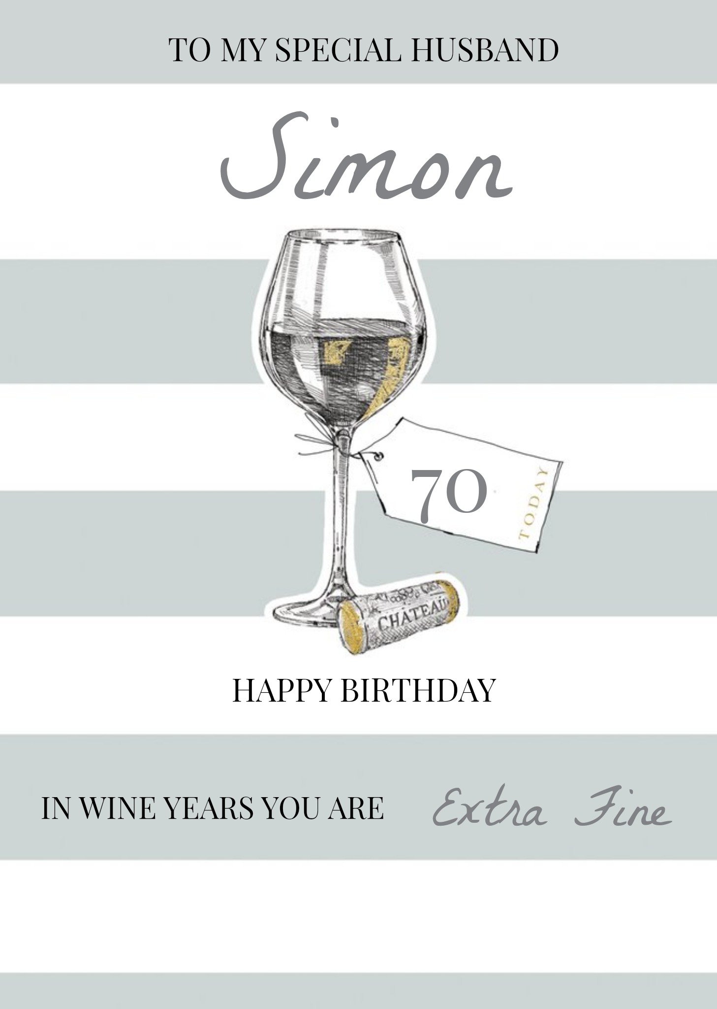 Moonpig Illustration Of A Glass Of Wine On A Striped Background Husband's Seventieth Birthday Card