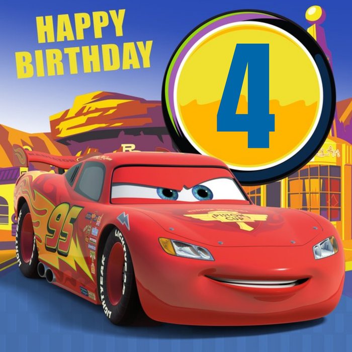 Disney Cars Lightning Mcqueen Personalised Happy 4th Birthday Card