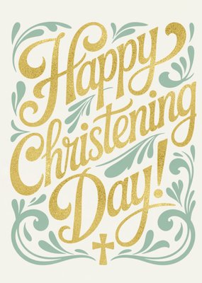 Elegant Gold Script Happy Christening Day Card