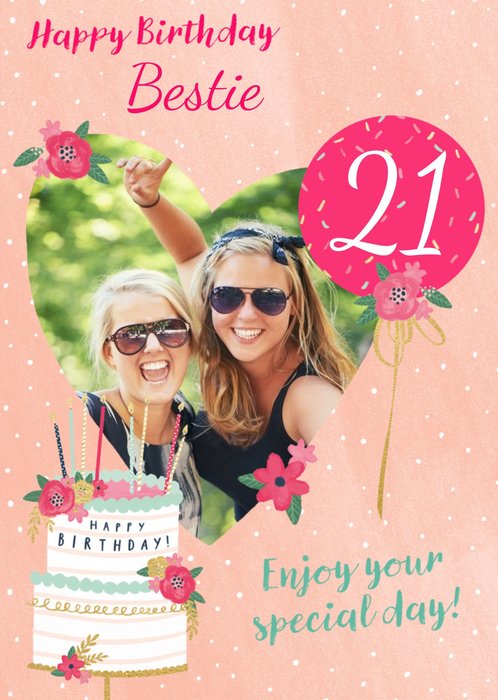 Hundreds and Thousands Photo Upload Bestie 21st Birthday Card