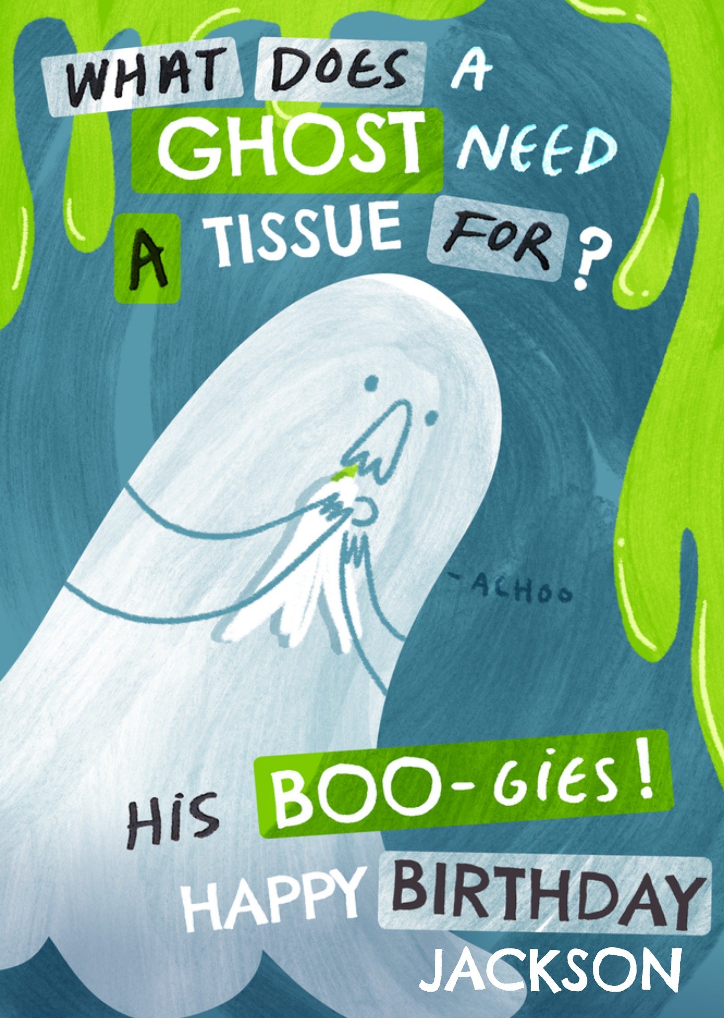 Moonpig Gross Ghost Joke Tissue For His Boogies Illustrated Ghost Birthday Card