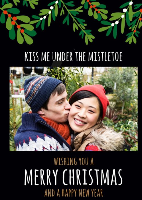 Cute Illustrated Mistletoe Photo Upload Christmas Card