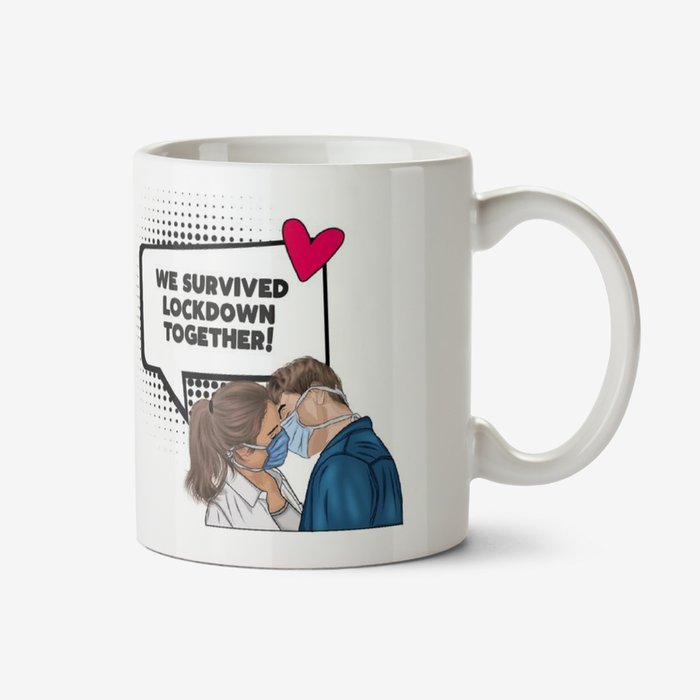 Funny Illustration We Survived Lockdown Together Love Hearts Mug