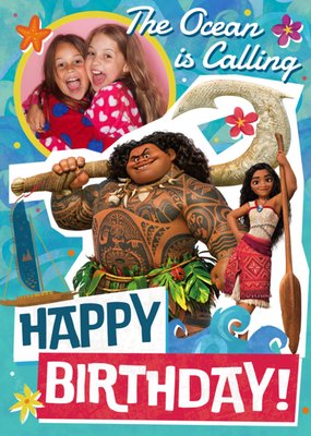 Moana The Ocean Is Calling Photo Upload Birthday Card