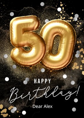 Happy Birthday Gold Balloons 50th Birthday Card