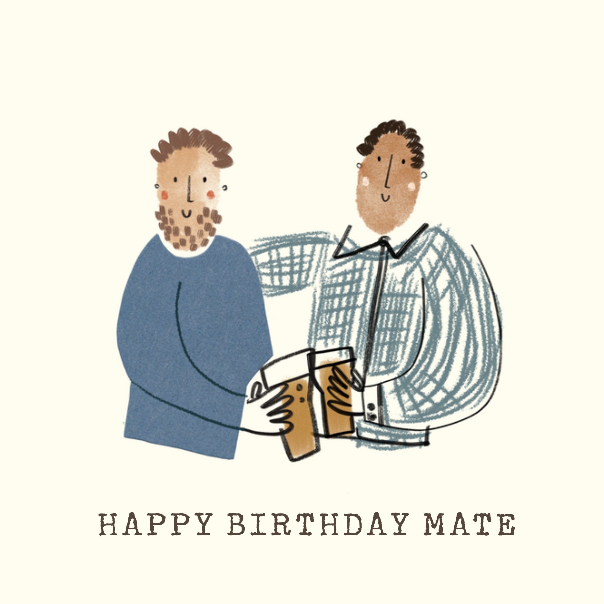 Moonpig Happy Birthday Mate Illustrated Friends With Beers Card
