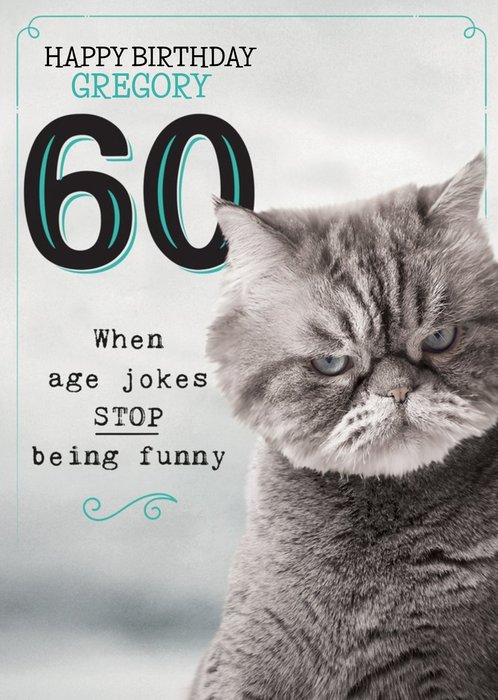 Humorous Photographic Grumpy Cat 60th Birthday Card  