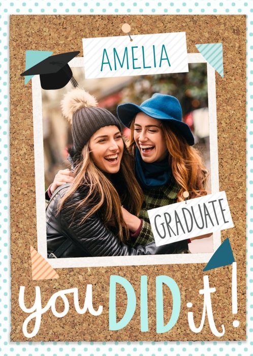 Cork Board Photo Upload Graduation Congrats Card