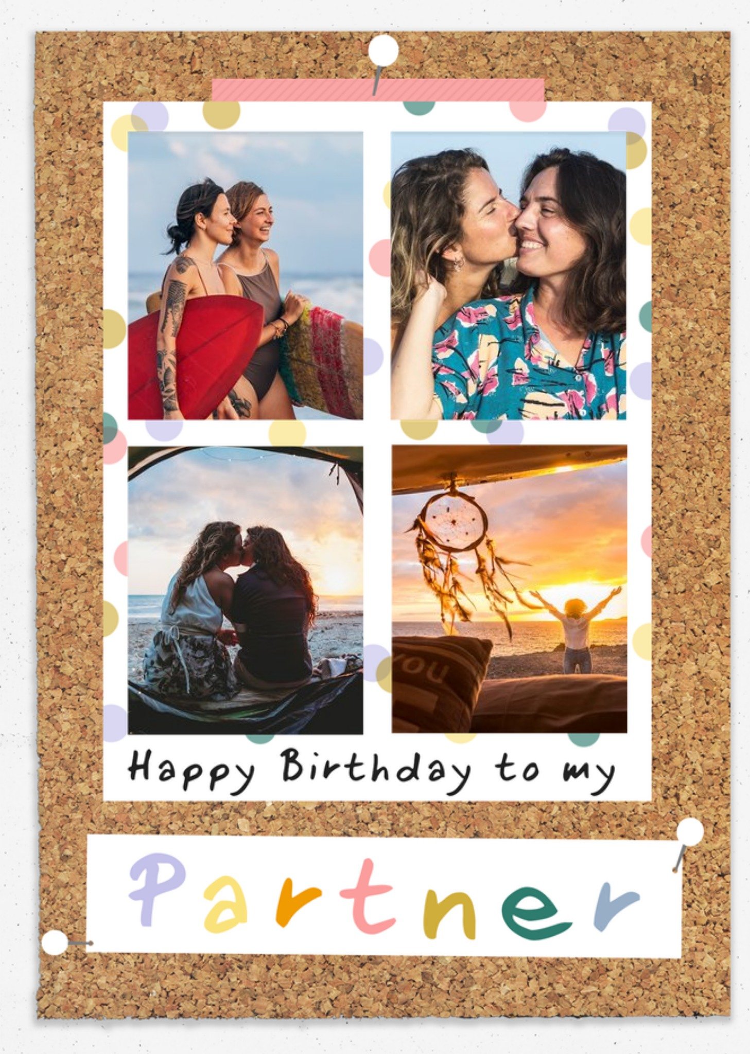 Moonpig Pinboard Customisable Photo Collage Partner Birthday Card