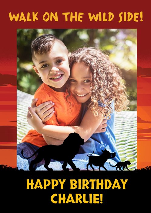 Walk on the wild side! The lion King Film kids birthday photo upload card