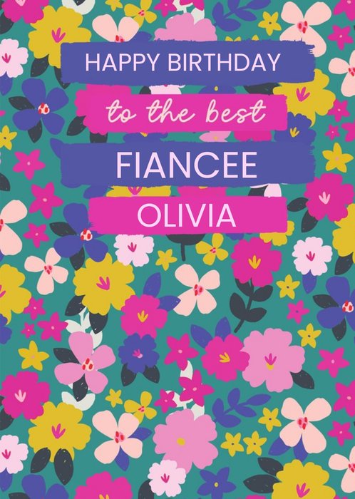 Pretty Floral Trendy Arty Fiancee Birthday Card