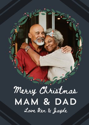 Simple Wreath Mam & Dad Photo Upload Christmas Card