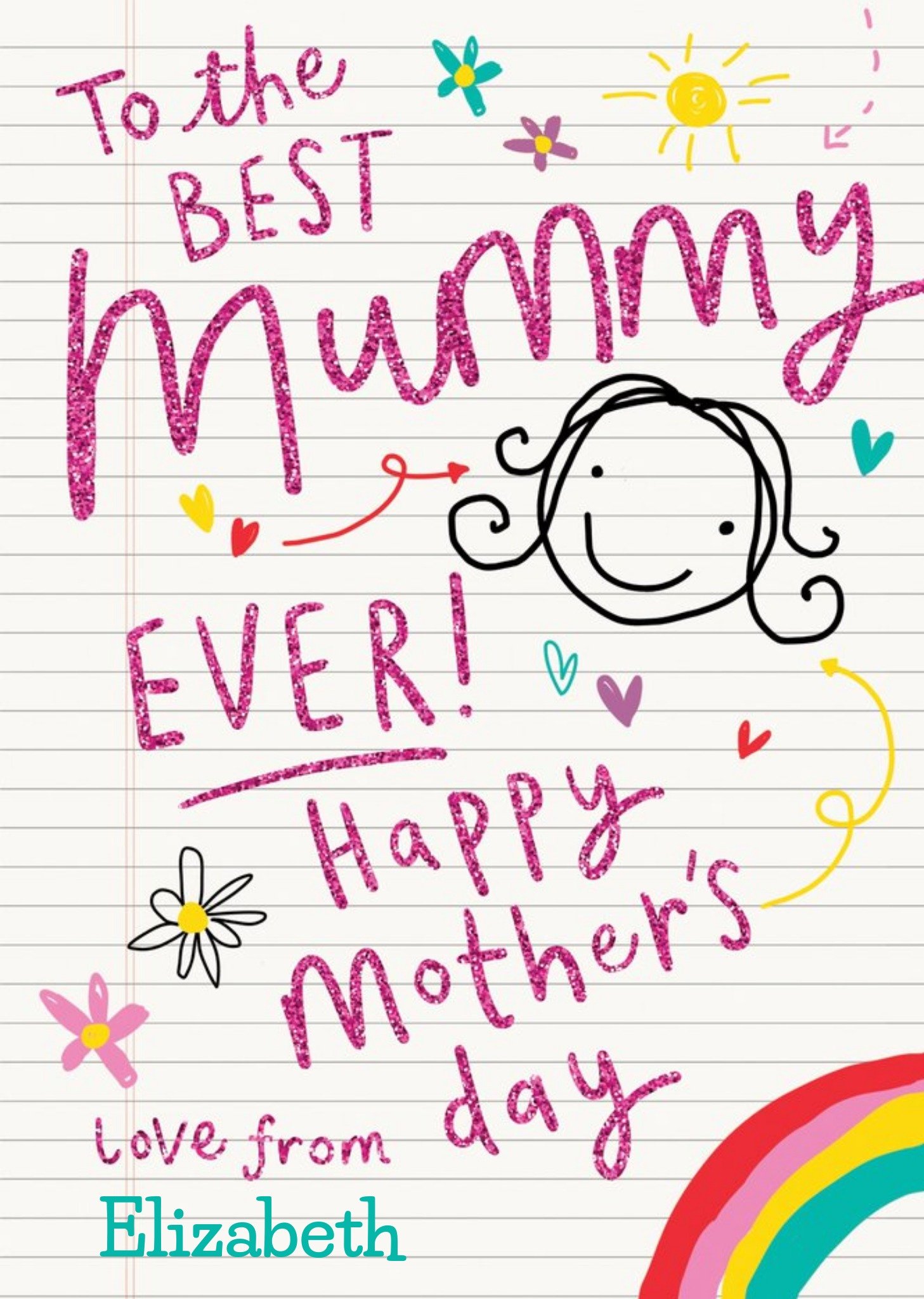 Moonpig Childlike Doodles And Typography On Note Paper Mother's Day Card