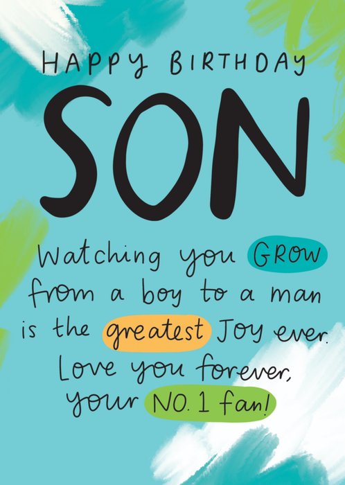 Son Watching You Grow From A Boy To A Man Is The Greatest Joy Ever Typographic Birthday Card