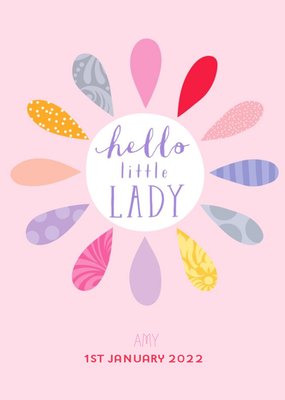 Cute Illustrative Hello Little Lady New Baby Card