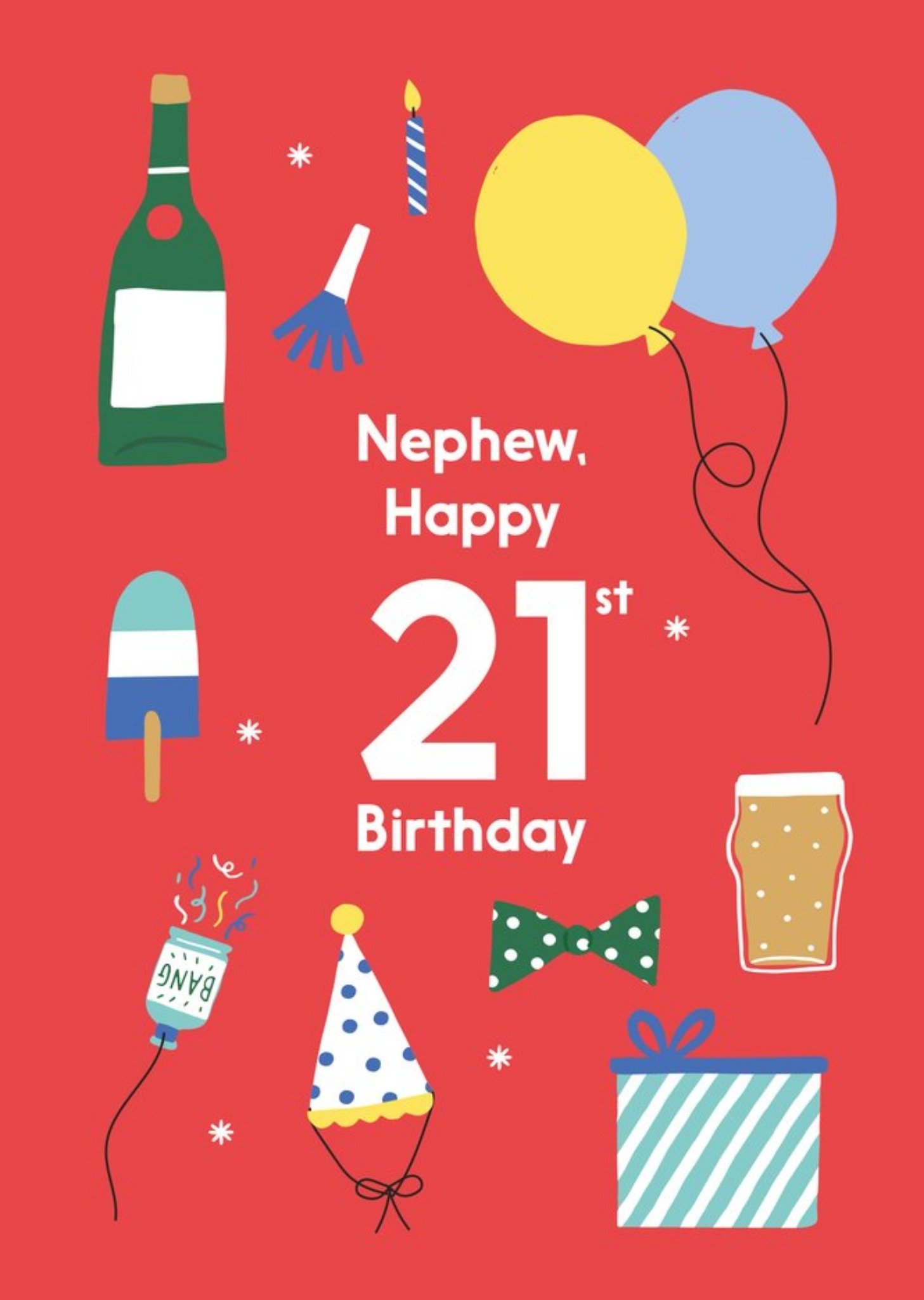 Moonpig Illustrated Cute Party Balloons Nephew Happy 21st Birthday Card