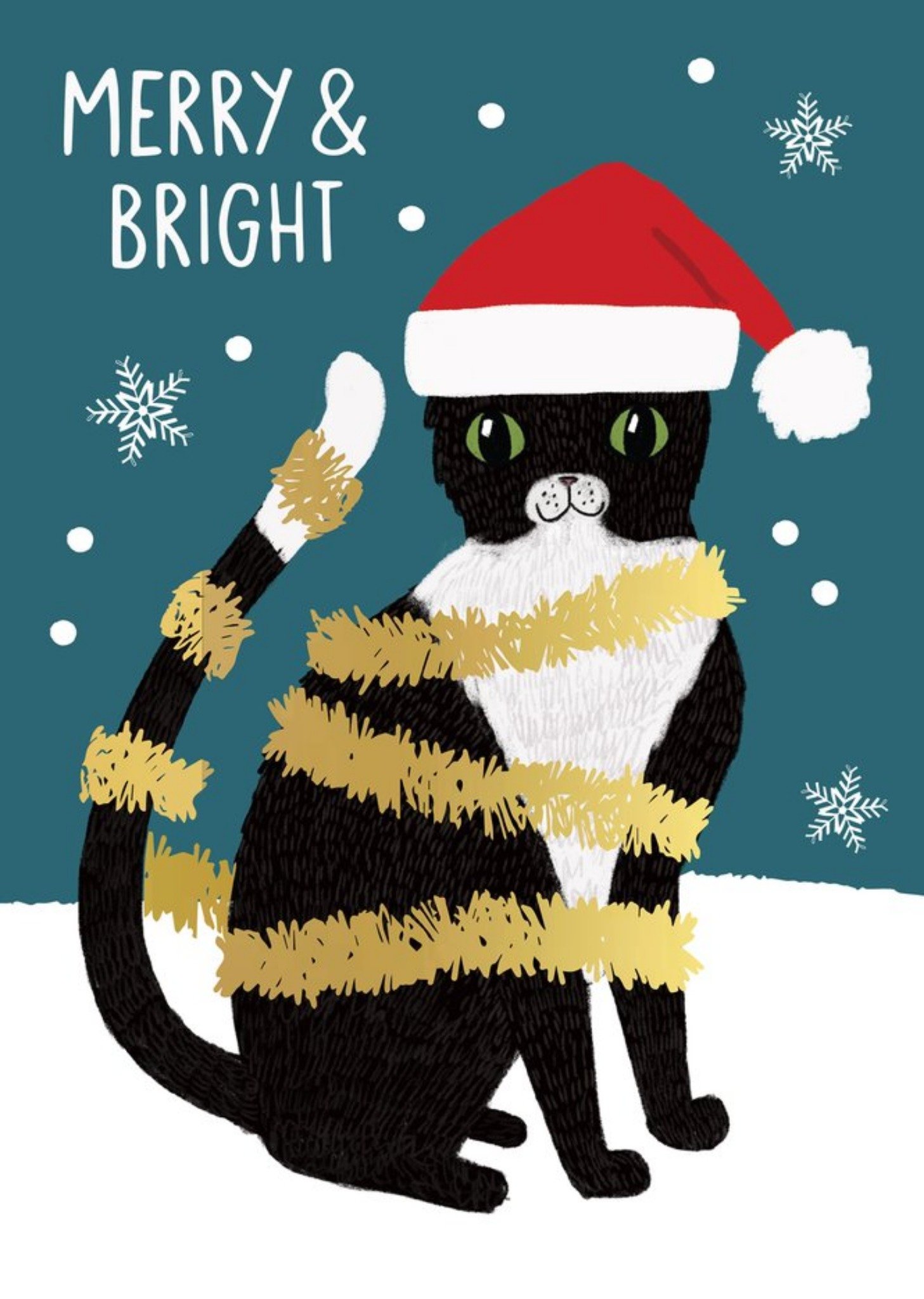 Moonpig Cute Tinsel Cat Merry And Bright Christmas Card