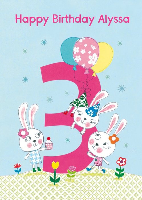 Playful Bunnies Happy 3Rd Birthday Card
