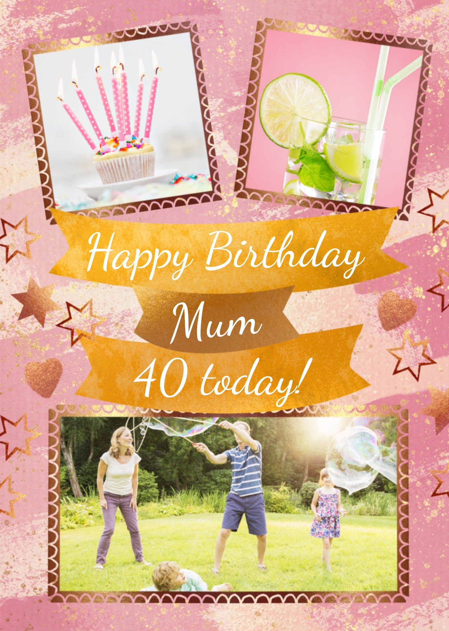 Moonpig Mum 40 Today Photo Upload Pink And Gold Birthday Card