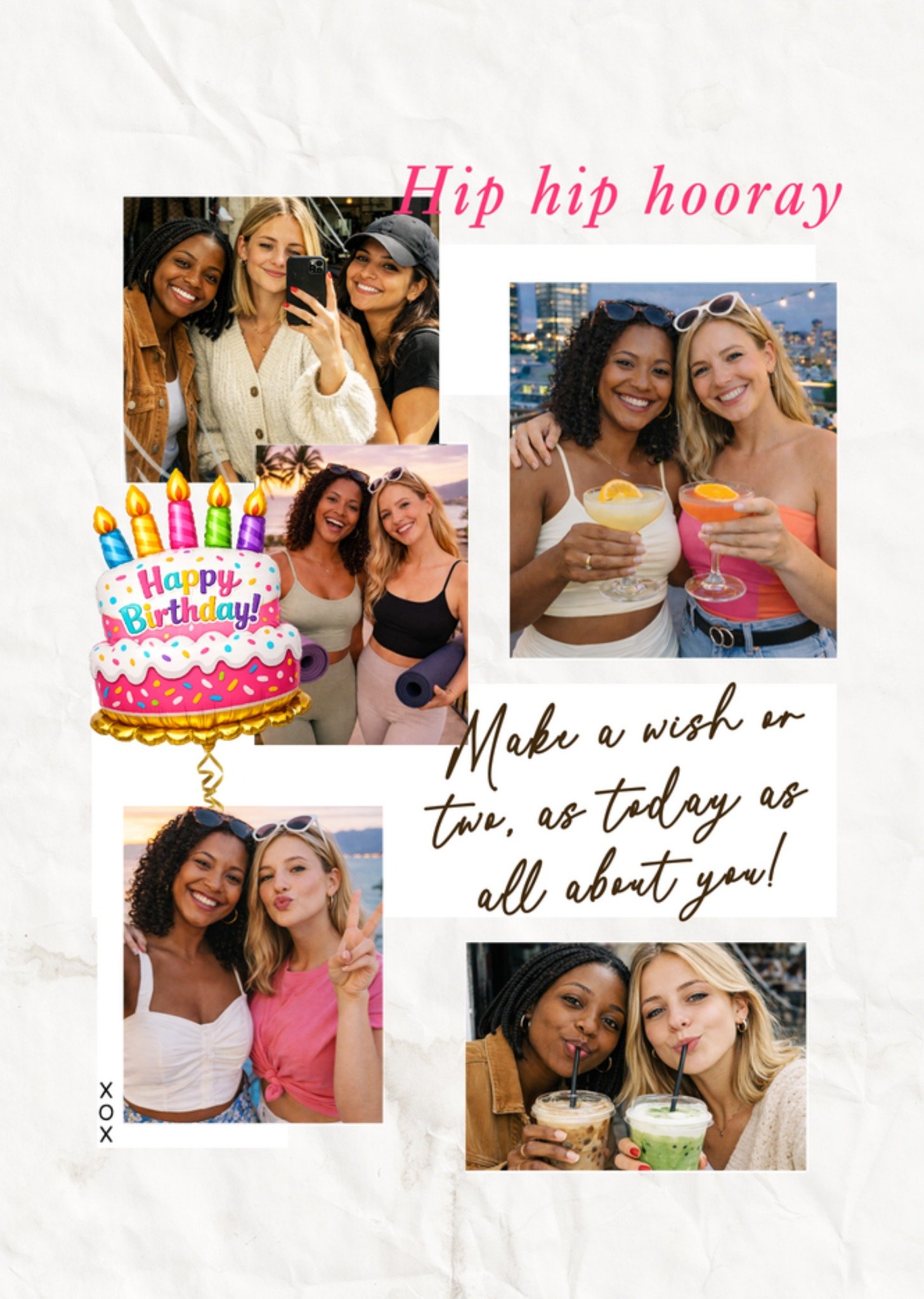 Moonpig Hip Hip Hooray Make A Wish Illustrated Photo Upload Birthday Card
